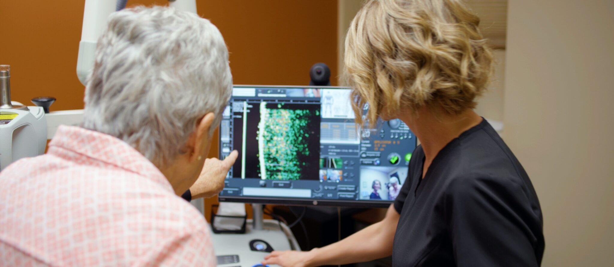 Watching skin cancer treatment progress on screen during Image-Guided SRT at Juniper Dermatology
